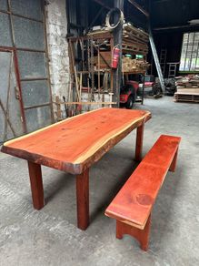 Rare Handcrafted Sequoia (Californian Redwood) 8-Seater Dining Table & Bench