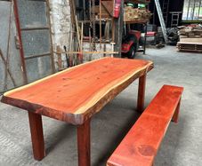 Rare Handcrafted Sequoia (Californian Redwood) 8-Seater Dining Table & Bench