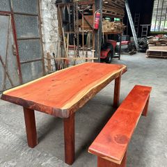 Rare Handcrafted Sequoia (Californian Redwood) 8-Seater Dining Table & Bench