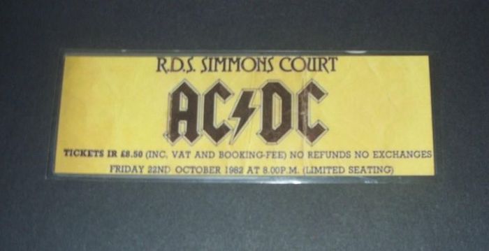 AC/DC Ticket Stubb R.D.S Dublin 1982 Laminated Reproduction