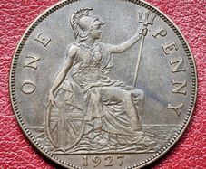 1927 Penny George V Excellent Coin