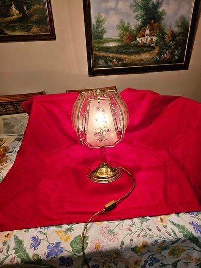 Vintage brass  etched glass table lamp 1970s/80s,