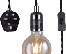 Pendant Light Fitting with Plug-in, Vintage Style Hanging Light KIT E27 Lamp Holder,4500MM Braided Twisted Cable with On/Off Switch (MULTIPLE STYLES)