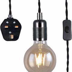 Pendant Light Fitting with Plug-in, Vintage Style Hanging Light KIT E27 Lamp Holder,4500MM Braided Twisted Cable with On/Off Switch (MULTIPLE STYLES)