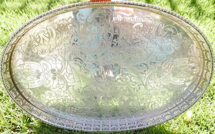 Viners  Silver Alpha Plated Oval Vintage Tray Chased Gallery
