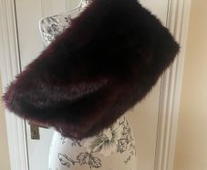 Coast Faux Fur Stole / Shrug - Burgundy - Size S/M