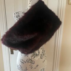 Coast Faux Fur Stole / Shrug - Burgundy - Size S/M
