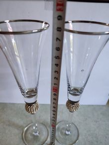 SET OF 2 Silver Rhinestone Band Champagne Flutes.