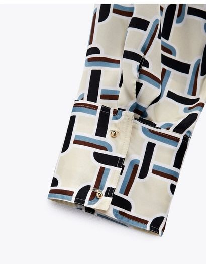 Fab Zara Limited Edition Ecru Satin Geometric Print Blouse