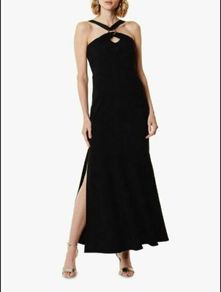 Party Karen Millen Crossover Neck Side Split Maxi Dress, Black size 10