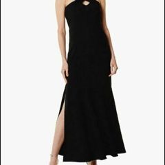 Party Karen Millen Crossover Neck Side Split Maxi Dress, Black size 10