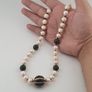 Genuine Freshwater Pearl & Green Jade Statement Necklace with Melon Dzi Pendant Image 8