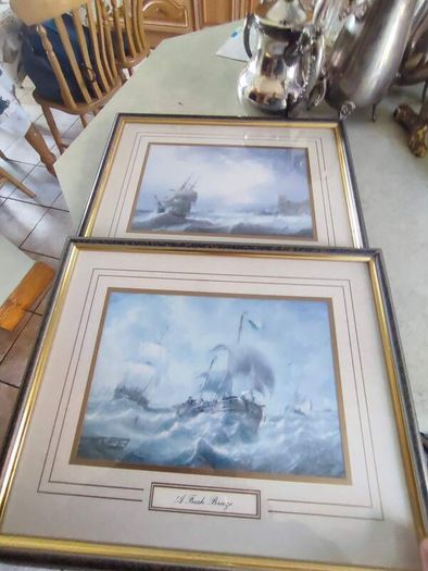Pair of antique ships Framed prints.  Beating Off a Lee Shore and A Fresh Breeze.