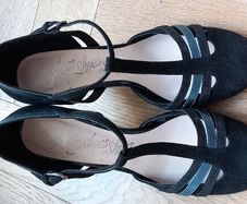 Black suede t bar heels UK 5 1/2, EU 38.5