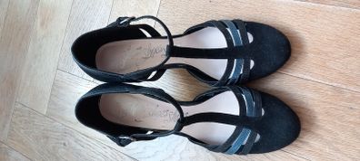 Black suede t bar heels UK 5 1/2, EU 38.5