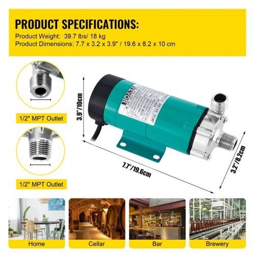 Magnetic Beer Pump with Food MP-15RP Grade Well Pump Stainless Steel Head Magnetic Drive Brewing