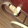 Antique Burgundy Doll's Pram, Manufactured by Walker around the 1940s, It features a Coach-Built Style Carriage with distinctive Wire-Spoke Wheels and Hard Rubber Tires Collection Only Image 7