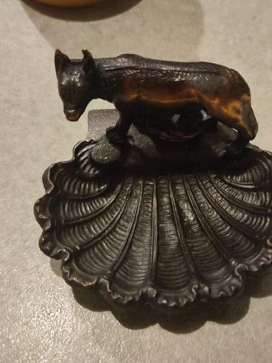 Romulus and Remus Brass / bronze  Figurine With Shell Dish as trinket dish / or ashtray.