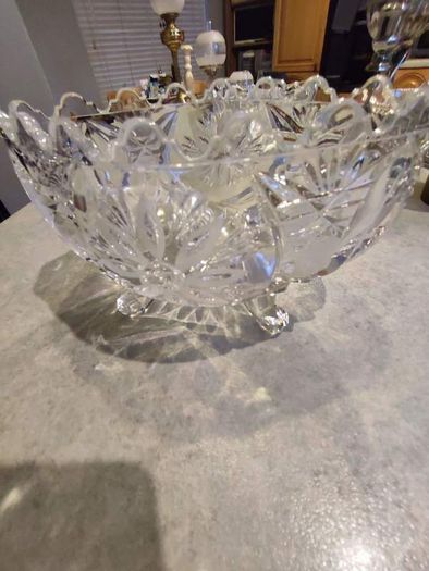 Vintage Bohemian Czech Crystal  Footed Bowl Hand Cut Queen Lace 24% Lead Glass.