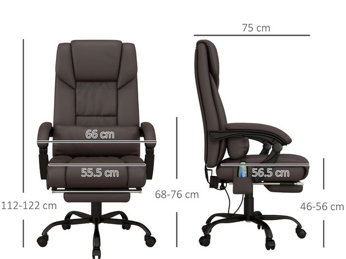 6-Point Massage Office Chair, PU Leather Desk Chair with Adjustable Height and Footrest for Home Office, Brown