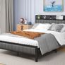 Double Bed Frame with Storage Headboard Shelf, 4ft6 Upholstered Bed Frame Doule Bed with Metal Slats Enhanced Support, No Box Spring Needed, Gray Double Bed Image 3