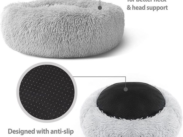 Plush Donut Dog Bed, Calming Round Dog Cat Bed Soft and Fluffy Cuddler Pet Cushion Self-Warming Puppy Beds Machine Washable