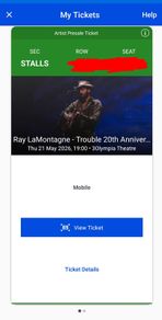2x Ray LaMontagne Tickets - 3Olympia Dublin - Sold Out (Thursday May 21)