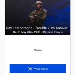 2x Ray LaMontagne Tickets - 3Olympia Dublin - Sold Out (Thursday May 21)