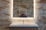 LED Bathroom Mirrors Bluetooth Speakers Demister Antifog Clock Weather Station Dual LED Sensor Touch