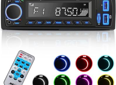 FREE EXPRESS SHIPPING 7 LED Colors Car Stereo Handsfree Calling Bluetooth 5.0 Car Radio, Stereo & Clock, 4X60W FM Radio USB/AUX in/MP3/WMA/WAV/SD MP3 Player, Wireless Remote Control