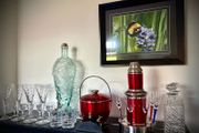 Cocktail Set with lead hand cut crystal glasses &amp; grape glass dispenser