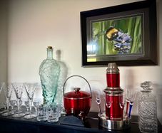 Cocktail Set with lead hand cut crystal glasses & grape glass dispenser