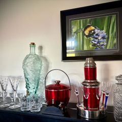 Cocktail Set with lead hand cut crystal glasses & grape glass dispenser