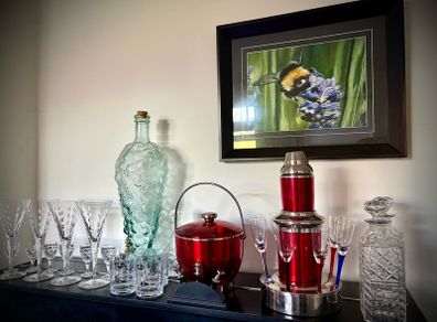 Cocktail Set with lead hand cut crystal glasses & grape glass dispenser