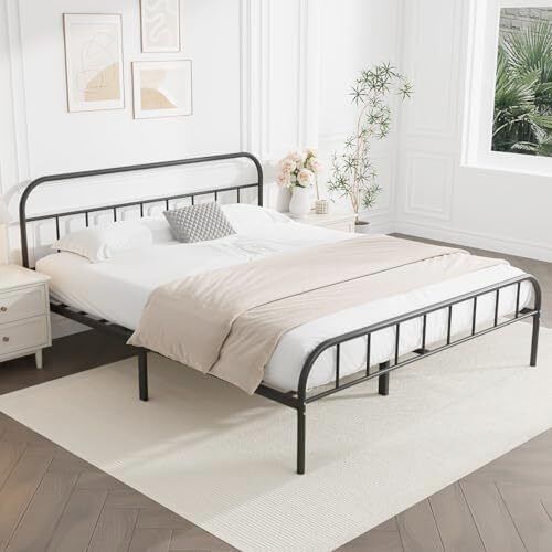 King Metal Bed Frame with Large Storage Space,Black Modern Style Metal Bed Frame,Durable Steel Construction and Easy Assembly 150x200cm