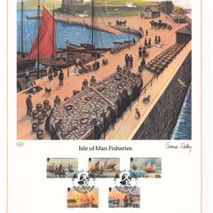 1981 Isle of Man Limited Edition Lithographed Print measuring 333mm X 257 showing Centenary of Royal National Mission to Deep Sea Fisherman Commemorative Stamp with First Day of Issue Cancel