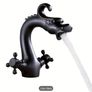 Black Bathroom Faucet Solid Brass Vintage Mixer Tap with Dual Handles Hot & Cold, Matte Black Finish Dragon-Shaped Image 4