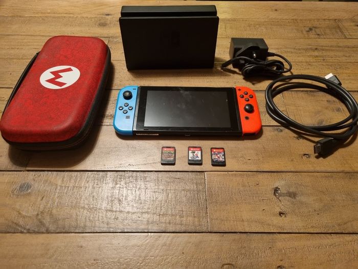 Nintendo Switch Standard Bundle + Case & 3 Top Games (Mario, Minecraft)
