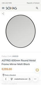 NEW Sonas Astrid 600mm Round Bathroom Mirror Matt Black Frame RRP 255