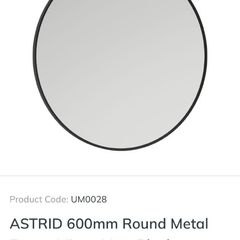 NEW Sonas Astrid 600mm Round Bathroom Mirror Matt Black Frame RRP 255