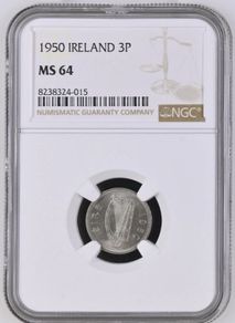 Ireland 1950 | Irish 3p | 3 Pence | Hare | KM.12a | MS 64
