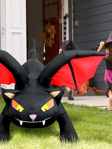 _Kalolary 6 Feet Halloween Inflatable Black Cat with Bat Wings Decoration Outdoor Built-in LEDs for Halloween Yard Garden Decorations Shopping Centre Party Decoration