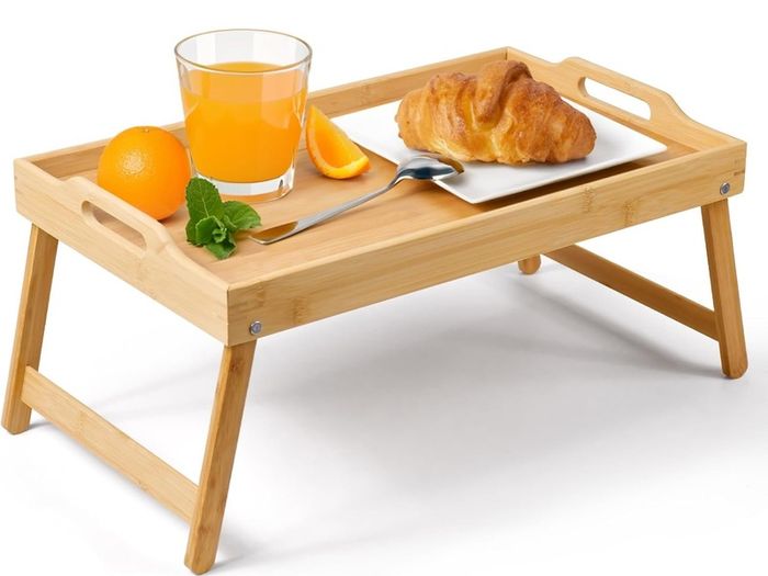 Brand New KKTONER Bed Tray Serving Tray Breakfast Tray Bamboo with Folding Feet Bedside Table