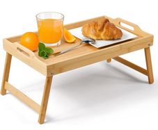Brand New KKTONER Bed Tray Serving Tray Breakfast Tray Bamboo with Folding Feet Bedside Table