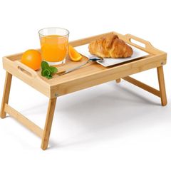 Brand New KKTONER Bed Tray Serving Tray Breakfast Tray Bamboo with Folding Feet Bedside Table