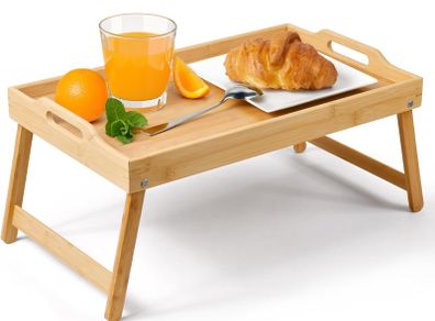 Brand New KKTONER Bed Tray Serving Tray Breakfast Tray Bamboo with Folding Feet Bedside Table