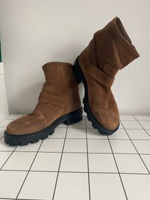 Jimmy Choo Youth II 2 Buckled Brown Suede Biker Boots Motorcycle UK3
