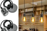 Chrome Pendant Light Fitting, Black Pendant Light Fitting with E27 Lamp Holder, Chrome Ceiling Rose Light Pendant Fitting, 2 Pack
