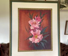 Vintage Peonies Floral Original Acrylic Painting In Ornate Frame