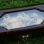 Vanity Jewelry Box Chinese Japanese Cork Scene Wood Frame - 6,4x3,2xH3in Image 5
